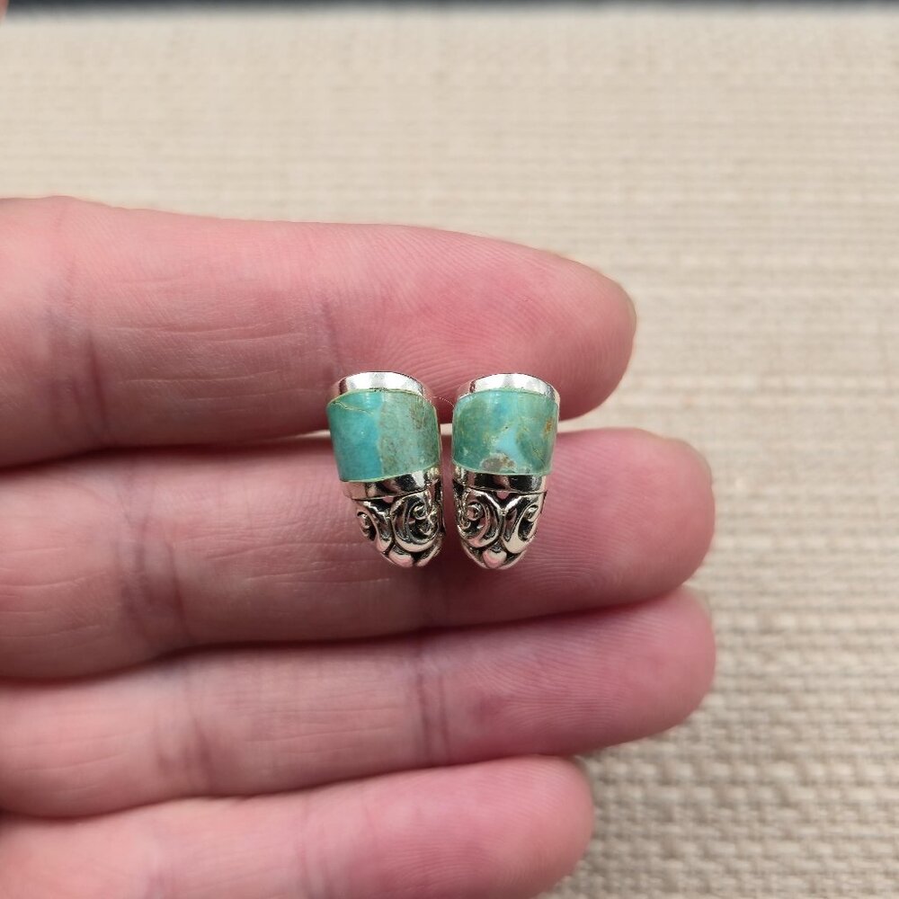 Sterling Silver Turquoise Inlay Curved Earrings A6489